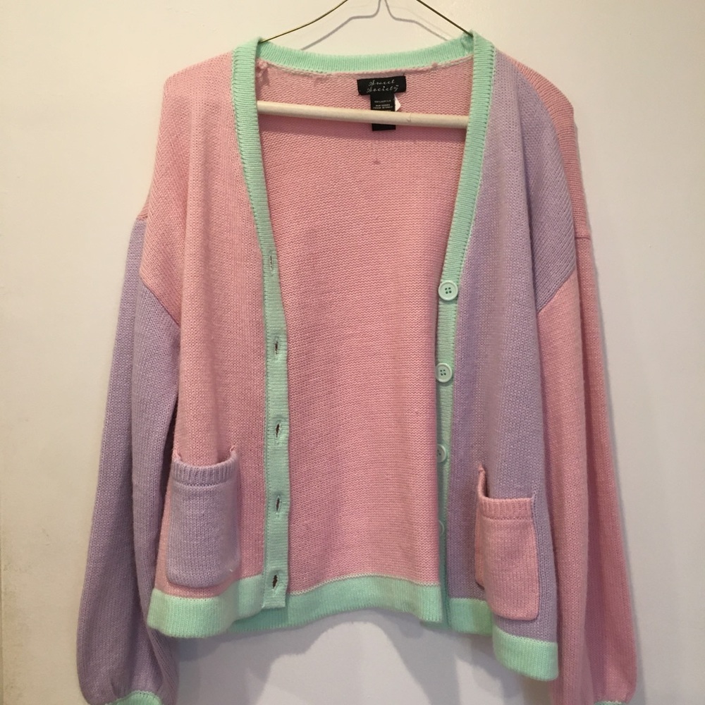 Hot Topic sweet society pastel color block cardigan.